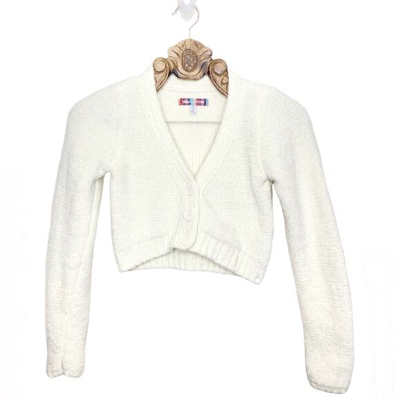 Urban Outfitters Cardigan Shrug Sweater Ecru Off White V Neck Terry Chenille xs - Picture 1 of 8